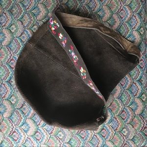 Vintage Brown Leather Satchel Purse Embroidered